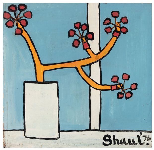 Flowers and blue sky, 1976. Painting by Terry Shaul.