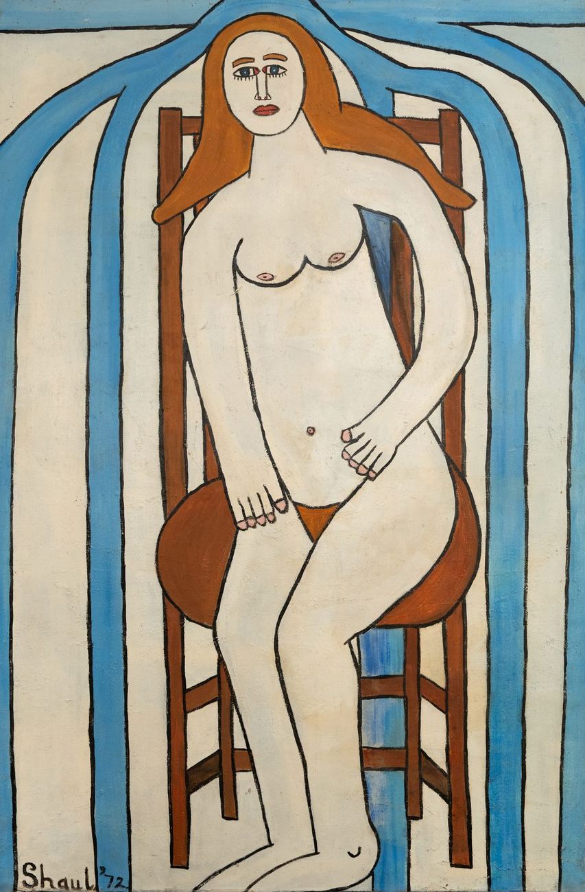 A painting of a seated figure