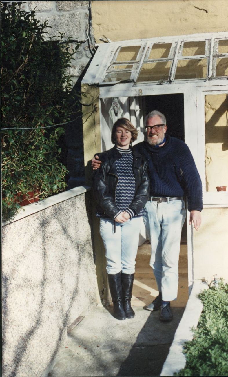 Terry Shaul outside his cottage with a friend