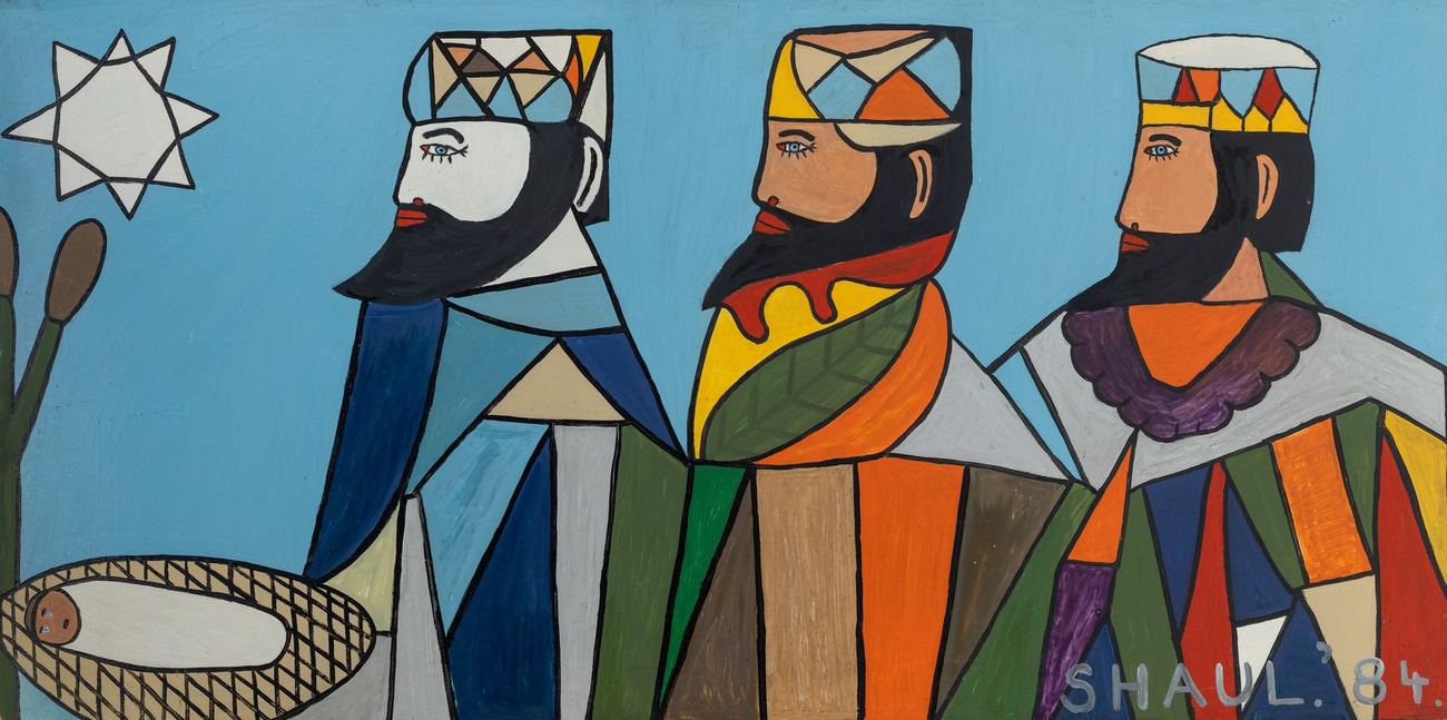 Untitled, 1984. Three kings, a star and a crib. Painting by Terry Shaul.